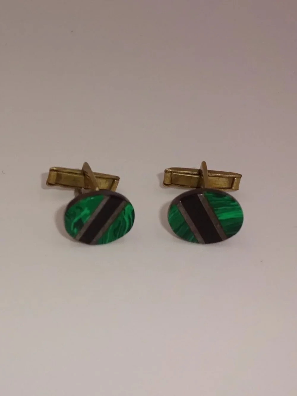 Vintage Taxco Mexico Sterling Silver 925 Malachite Onyx Inlay Cufflinks TCH-04